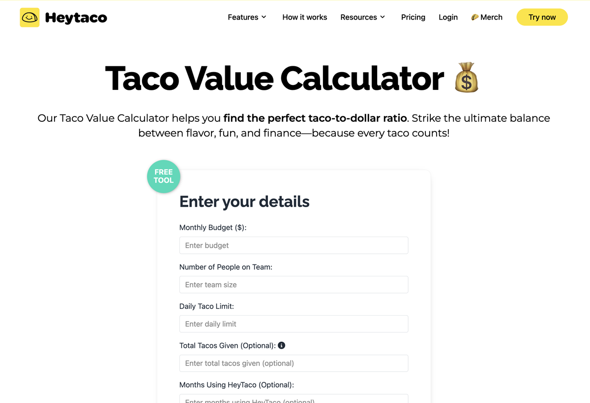 Taco Value Calculator screenshot